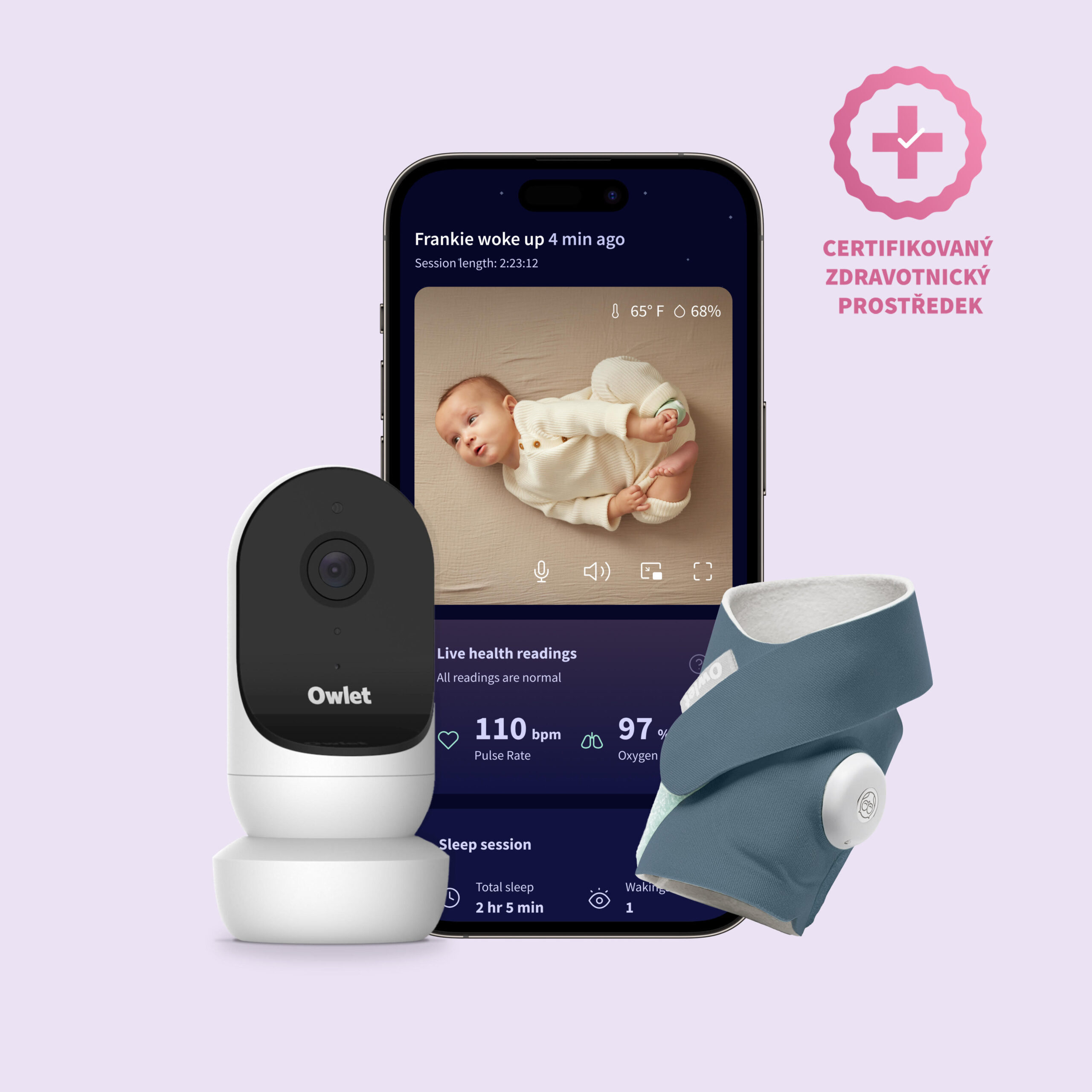 Owlet Dream Duo – Chytrá ponožka se zdravotnickou certifikací Owlet Dream Sock<sup>TM</sup>  (Modrá) & kamera Owlet Cam<sup>TM</sup> 2