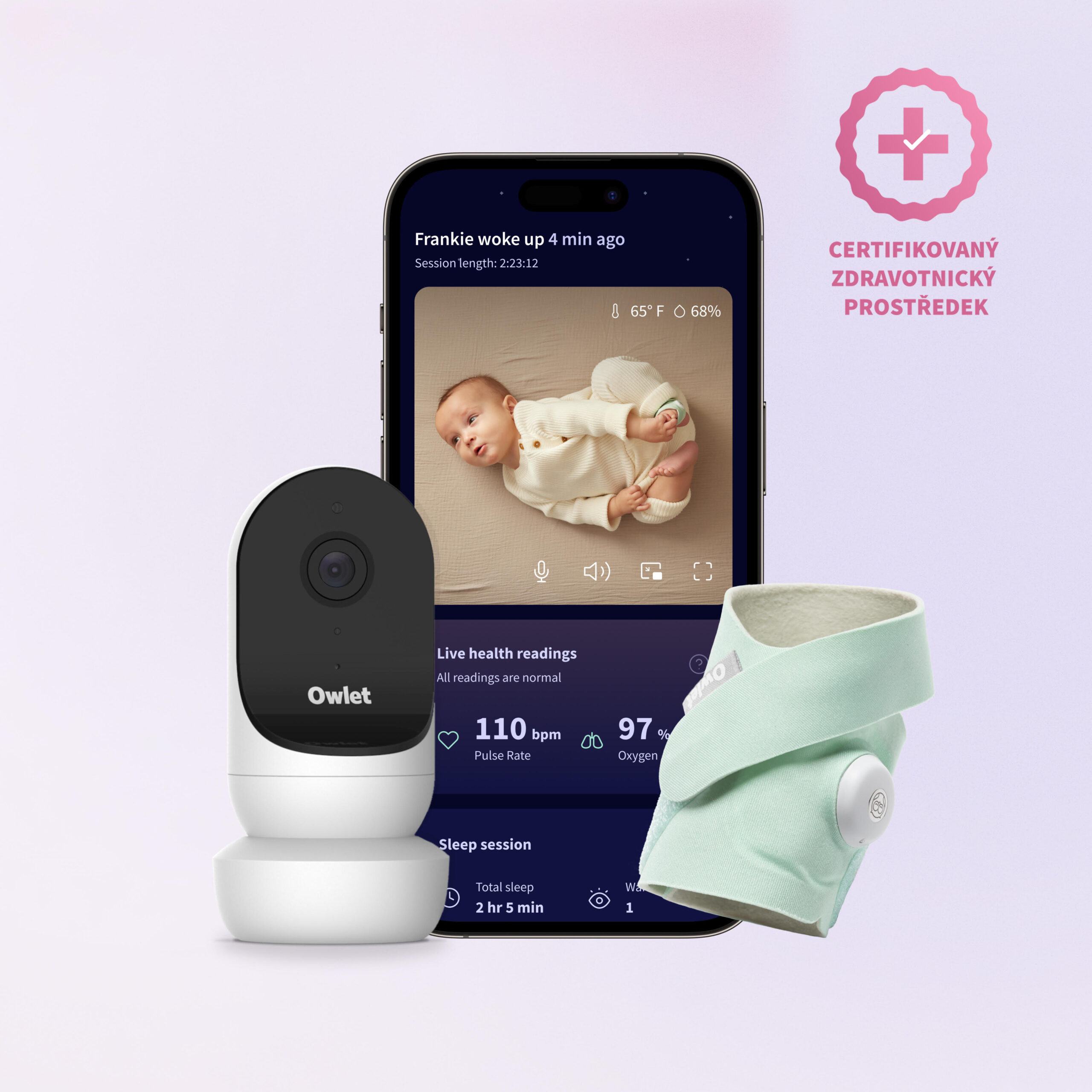 Owlet Dream Duo – Chytrá ponožka se zdravotnickou certifikací Owlet Dream Sock<sup>TM</sup>  (Světle zelená) & kamera Owlet Cam<sup>TM</sup> 2
