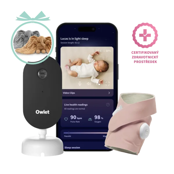 Owlet Dream Duo™ (3. generace) - Chytrá ponožka se zdravotnickou certifikací Owlet Dream Sock<sup>TM</sup> (Matně růžová) & kamera Owlet Dream Sight™