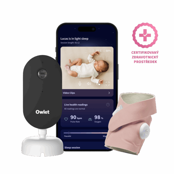 Owlet Dream Duo™ (3. generace) - Chytrá ponožka se zdravotnickou certifikací Owlet Dream Sock<sup>TM</sup> (Matně růžová) & kamera Owlet Dream Sight™